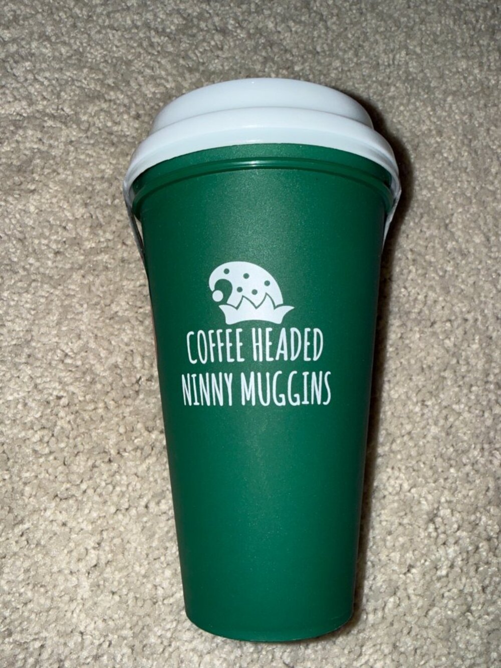 Coffee Headed Ninny Muggins Green 16 oz Plastic Coffee To Go Cups- Pk Of 2
